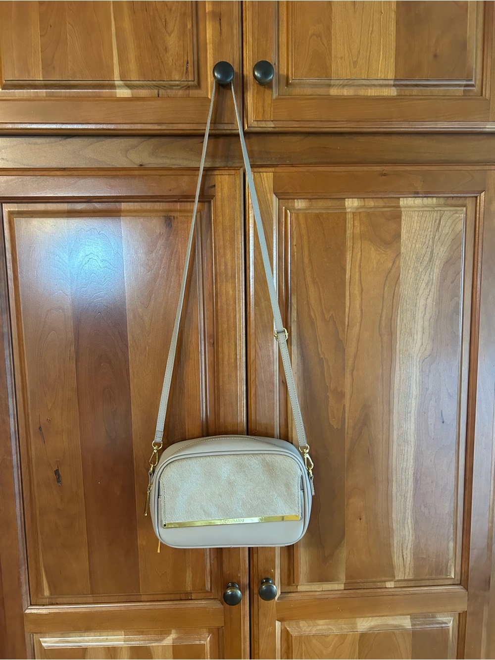 Beige Crossbody Bag with Gold Trim
